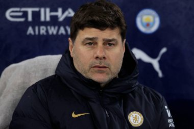 Mauricio Pochettino the Chelsea manager comes out for the Premier League match Manchester City vs Chelsea at Etihad Stadium, Manchester, United Kingdom, 17th February 202 clipart
