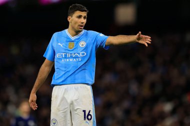 Manchester City 'den Rodrigo Premier League maçı sırasında Manchester City, Etihad Stadyumu' nda Chelsea 'ye karşı, 17 Şubat 202