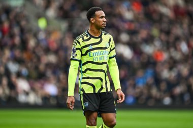 Gabriel of Arsenal Premier Lig maçı sırasında Burnley, 17 Şubat 202 'de Burnley, Burnley' de Arsenal 'e karşı.