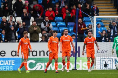 Blackpool 'dan Albie Morgan ve takım arkadaşları, 17 Şubat 202' de İngiltere 'de Weston Homes Stadyumu, Peterborough' nda oynanan Sky Bet 1 maçında 1-0 berabere kalma golüne tepki verdiler.