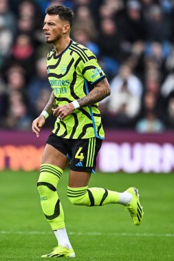 Arsenal 'den Ben White Premier Lig maçı sırasında Burnley ile Arsenal arasında 17 Şubat 202' de oynanan Turf Moor, Burnley, İngiltere maçında.