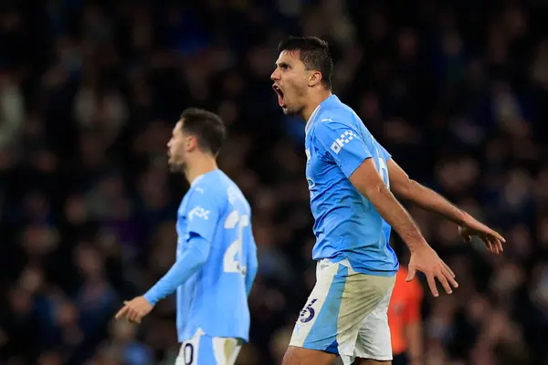 Rodrigo Dari Manchester City Merayakan Pencetakan Gol Dengan Skor Selama — Stok Foto