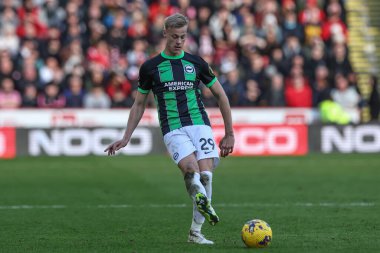 Brighton & Hove Albion takımından Jan Paul van Hecke 18 Şubat 202 'de Bramall Lane, Sheffield, İngiltere' de oynanan Premier League maçında Sheffield United ve Hove Albion maçında pas verdi.