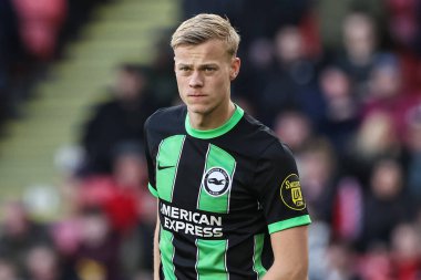 Brighton & Hove Albion takımından Jan Paul van Hecke 18 Şubat 202 'de Bramall Lane, Sheffield, İngiltere' de Sheffield United ve Hove Albion maçında