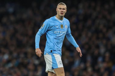 Manchester City 'den Erling Hland Premier League maçı sırasında Manchester City, Etihad Stadyumu' nda Brentford 'a karşı, 20 Şubat 2024