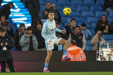 Manchester City 'den Phil Foden Premier League maçında ısınma turunda Manchester City, Etihad Stadyumu' nda Brentford 'a karşı 20 Şubat 202' de