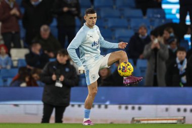 Manchester City 'den Phil Foden Premier League maçında ısınma turunda Manchester City, Etihad Stadyumu' nda Brentford 'a karşı 20 Şubat 202' de