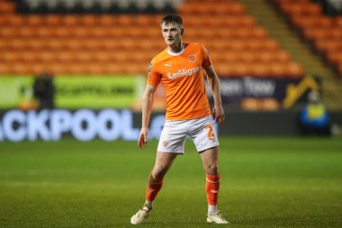 Blackpool 'dan Callum Connolly Bristol Street Motors Yarı Final Maçı' nda Blackpool-Peterborough United 'a karşı Bloomfield Road, Blackpool, İngiltere, 20 Şubat 202