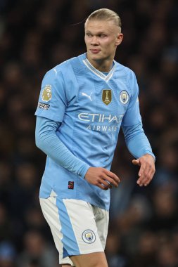 Manchester City 'den Erling Hland Premier League maçı sırasında Manchester City, Etihad Stadyumu' nda Brentford 'a karşı, 20 Şubat 2024