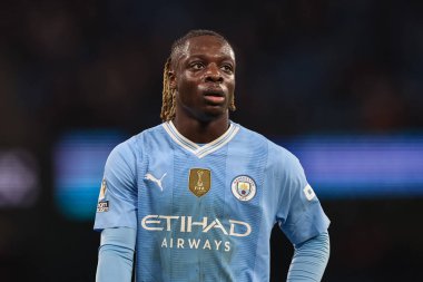 Manchester City 'den Jrmy Doku Premier League maçı sırasında Manchester City, Etihad Stadyumu' nda Brentford 'a karşı, 20 Şubat 2024