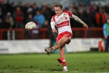 Hull KR 'dan Jez Litten, 22 Şubat 202' de İngiltere 'nin Hull kentinde oynanan Sewell Group Craven Park' ta oynanan Betfred Süper Lig 2 'nci Raundda gol için dönüyor.