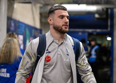 Warrington Wolves 'tan Connor Wrench, Betfred Süper Lig 2. Raundu' nda Warrington Wolves Hull FC 'ye karşı Halliwell Jones Stadyumu, Warrington, Birleşik Krallık, 23 Şubat 202' de oynanan karşılaşma öncesinde geldi.