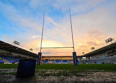 Maç öncesinde Halliwell Jones Stadyumu 'nun genel bir görüntüsü, 23 Şubat 202' de İngiltere 'nin Warrington şehrinde oynanan Betfred Süper Lig karşılaşması sırasında Warrington Wolves vs Hull FC' ye karşı oynamıştır.