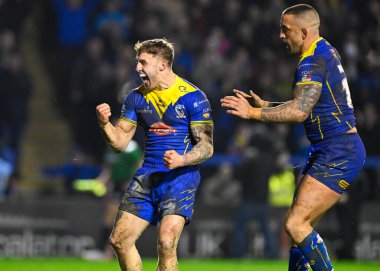 Sam Powell, Warrington için ilk denemesini 20-10 Warrington 'da, Betfred Süper Lig karşılaşmasında Warrington Wolves vs Hull FC' ye karşı Halliwell Jones Stadyumu, Warrington, Birleşik Krallık, 23 Şubat 202