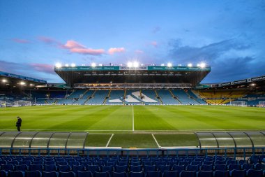 Elland Road Stadyumu 'nda, Gök İddia Şampiyonası öncesinde Leeds United ile Leicester City arasında 23 Şubat 202' de oynanan Elland Road, Leeds, İngiltere karşılaşmasının genel görüntüsü.