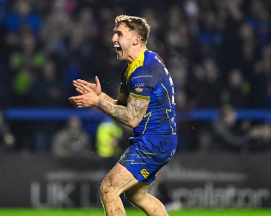 Sam Powell, Warrington için ilk denemesini 20-10 Warrington 'da, Betfred Süper Lig karşılaşmasında Warrington Wolves vs Hull FC' ye karşı Halliwell Jones Stadyumu, Warrington, Birleşik Krallık, 23 Şubat 202