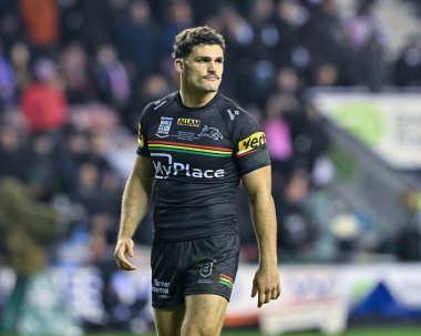 Penrith Panthers takımından Nathan Cleary, Wigan Warriors - Penrith Panthers maçında Wigan Stadyumu, Wigan, Birleşik Krallık 'ta 24 Şubat 202