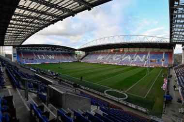 Maç öncesinde DW Stadyumu 'nun genel bir görüntüsü, Wigan Warriors - Penrith Panthers maçında Wigan, Wigan, Birleşik Krallık' ta 24 Şubat 202 tarihinde oynanan 2024 Dünya Kulüpler Kupası karşılaşmasında gösterildi.