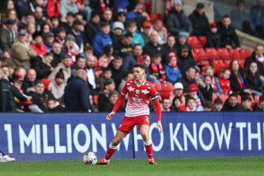 Barnsley 'den Jordan Williams, 24 Şubat 202' de İngiltere 'nin Oakwell kentinde oynanan Sky Bet 1 maçında topla Barnsley - Derby County maçı yaptı.