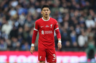 Liverpool 'dan Wataru Endo Carabao Kupası Finali' nde Chelsea, Liverpool 'a karşı Wembley Stadyumu, Londra, İngiltere, 25 Şubat 202