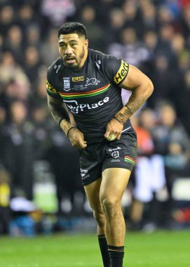 Penrith Panthers takımından Moses Leota, Wigan Warriors - Penrith Panthers maçında Wigan Stadyumu, Wigan, İngiltere, 24 Şubat 202