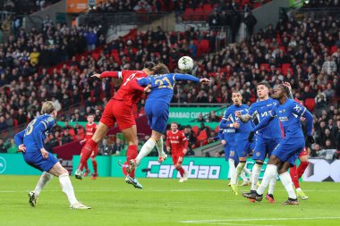 Virgil van Dijk of Liverpool scores to make it 0-1 during the Carabao Cup Final match Chelsea vs Liverpool at Wembley Stadium, London, United Kingdom, 25th February 202 clipart