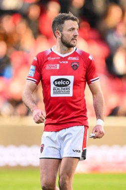 Salford Red Devils 'den Ryan Brierley Betfred Süper Lig maçı sırasında Salford Red Devils Castleford Tigers' a karşı Salford Community Stadyumu, Eccles, İngiltere, 25 Şubat 202