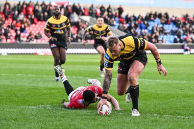 Castleford Tigers 'dan Joe Westerman, Salford Community Stadyumu' nda Salford Red Devils Castleford Tigers 'a karşı oynadığı Betfred Süper Lig maçında 25 Şubat 202' de gol attı.