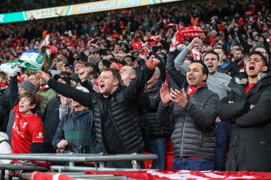 Liverpool taraftarları, 25 Şubat 202 'de Wembley Stadyumu' nda oynanan Carabao Kupası final maçı sırasında 