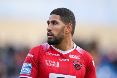 Salford Red Devils 'den Nene Macdonald Betfred Süper Lig maçı sırasında Salford Red Devils Castleford Tigers' a karşı Salford Community Stadyumu, Eccles, İngiltere, 25 Şubat 202