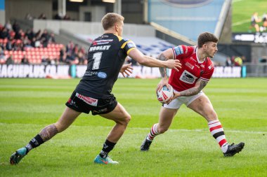 Salford Red Devils 'den Amir Bourouh, 25 Şubat 202' de İngiltere 'nin Eccles kentinde oynanan Betfred Süper Lig karşılaşmasında Salford Red Devils, Castleford Tigers' a karşı oynuyor.