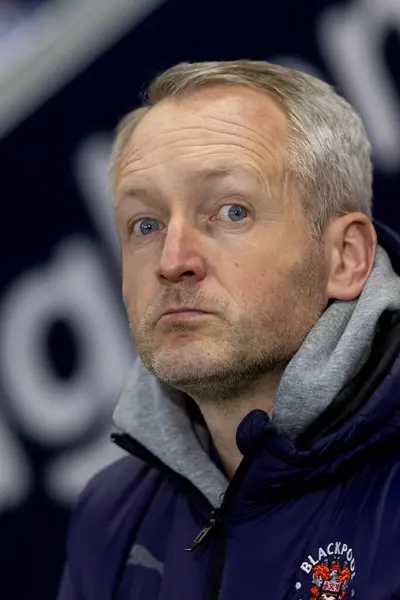 stock image Neil Critchley manager of Blackpool looks on prior to the Sky Bet League 1 match Leyton Orient vs Blackpool at Matchroom Stadium, London, United Kingdom, 27th February 202