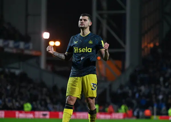 stock image Bruno Guimares of Newcastle United celebrates penalty during the shootout, during the Emirates FA Cup 5th Round match Blackburn Rovers vs Newcastle United at Ewood Park, Blackburn, United Kingdom, 27th February 2024 