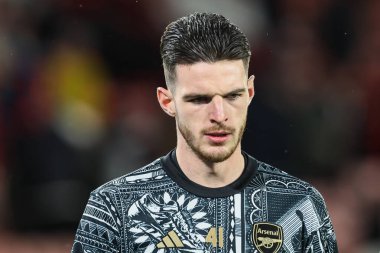 Arsenal 'den Declan Rice Premier Lig karşılaşması öncesinde Bramall Lane, Sheffield, İngiltere' de Sheffield United 'a karşı 4 Mart 202