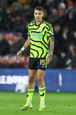 Arsenal 'den Jakub Kiwior Premier Lig maçı sırasında Sheffield United ile Arsenal Bramall Lane, Sheffield, İngiltere, 4 Mart 202