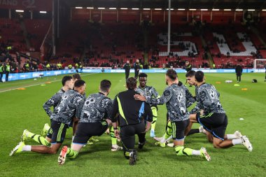 Arsenal, Bramall Lane, Sheffield, İngiltere 'de oynanan Premier League maçı öncesinde taraftarları alkışlıyor. 4 Mart 202' de Sheffield United, Arsenal 'e karşı.