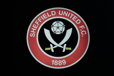 Sheffield United logosu Bramall Lane 'in dışında, Home of Sheffield United Premier League maçı öncesinde Bramall Lane, Sheffield, Birleşik Krallık, 4 Mart 202' de Sheffield United 'a karşı.