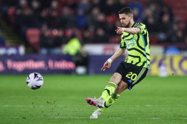 Arsenal 'den Jorginho Premier Lig maçında pas veriyor. Sheffield United, Sheffield Lane, İngiltere' de 4 Mart 202 'de Arsenal' e karşı.