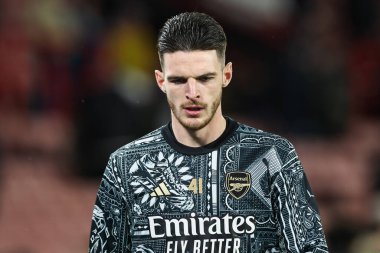 Arsenal 'den Declan Rice Premier Lig karşılaşması öncesinde Bramall Lane, Sheffield, İngiltere' de Sheffield United 'a karşı 4 Mart 202