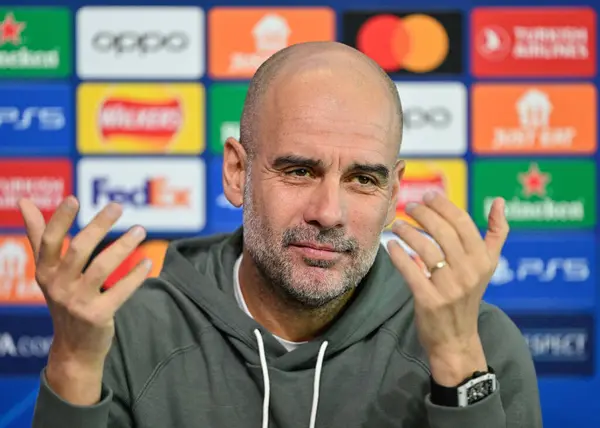 Pep Guardiola Manager Manchester City Manchester City Champions League Press — Stock Photo, Image