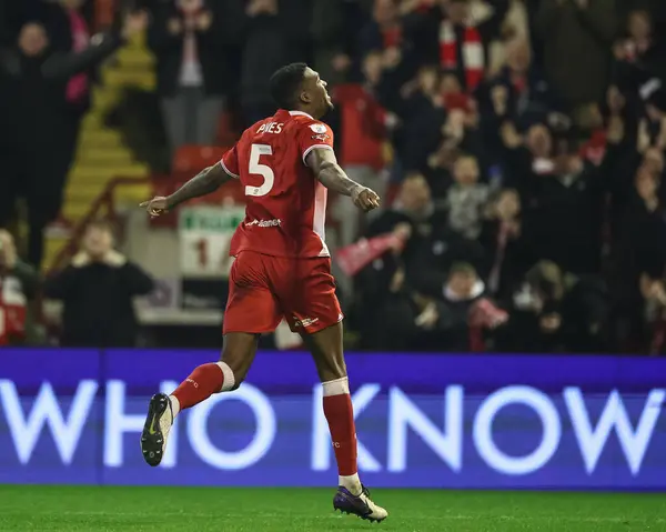 stock image Donovan Pines of Barnsley celebrates his goal to make it 2-0 during the Sky Bet League 1 match Barnsley vs Bolton Wanderers at Oakwell, Barnsley, United Kingdom, 5th March 202