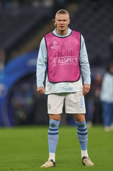 stock image Erling Haaland  of Manchester City in the pregame warmup session during the UEFA Champions League match Manchester City vs F.C. Copenhagen at Etihad Stadium, Manchester, United Kingdom, 6th March 202