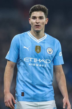 Manchester City ile F.C. arasındaki UEFA Şampiyonlar Ligi karşılaşmasında Manchester City 'den Julin Ivarez. Kopenhag Etihad Stadyumu, Manchester, İngiltere, 6 Mart 2024