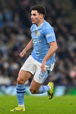 Manchester City ile F.C. arasındaki UEFA Şampiyonlar Ligi karşılaşmasında Manchester City 'den Julin Ivarez. Kopenhag Etihad Stadyumu, Manchester, İngiltere, 6 Mart 2024
