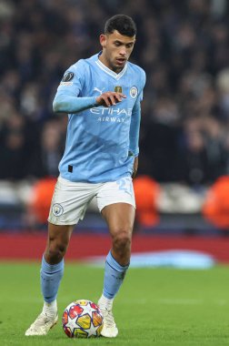Manchester City ile F.C. arasındaki UEFA Şampiyonlar Ligi karşılaşmasında Manchester City 'den Matheus Nunes iş başında. Kopenhag Etihad Stadyumu, Manchester, İngiltere, 6 Mart 202