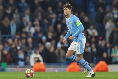 Manchester City 'den John Stones, UEFA Şampiyonlar Ligi maçında Manchester City ile F.C. Kopenhag Etihad Stadyumu, Manchester, İngiltere, 6 Mart 202