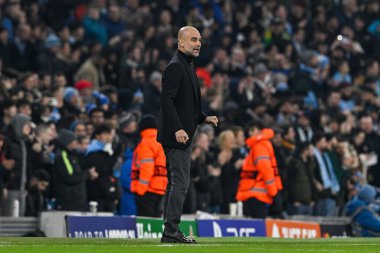 Manchester City ile F.C. arasındaki UEFA Şampiyonlar Ligi maçında Manchester City 'nin teknik direktörü Pep Guardiola. Kopenhag Etihad Stadyumu, Manchester, İngiltere, 6 Mart 202