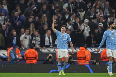 Manchester City 'den Julin Ivarez, Manchester City' nin F.C. 'ye karşı oynadığı UEFA Şampiyonlar Ligi maçında 2-0 kazanma golünü kutluyor. Kopenhag Etihad Stadyumu, Manchester, İngiltere, 6 Mart 2024