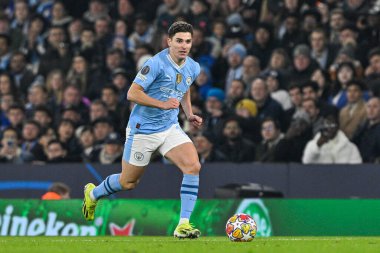 Manchester City 'den Julin Ivarez, UEFA Şampiyonlar Ligi maçında Manchester City ile F.C. Kopenhag Etihad Stadyumu, Manchester, İngiltere, 6 Mart 2024