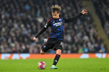 FC Kopenhag 'dan Peter Ankersen UEFA Şampiyonlar Ligi maçında Manchester City ile F.C. Kopenhag Etihad Stadyumu, Manchester, İngiltere, 6 Mart 202